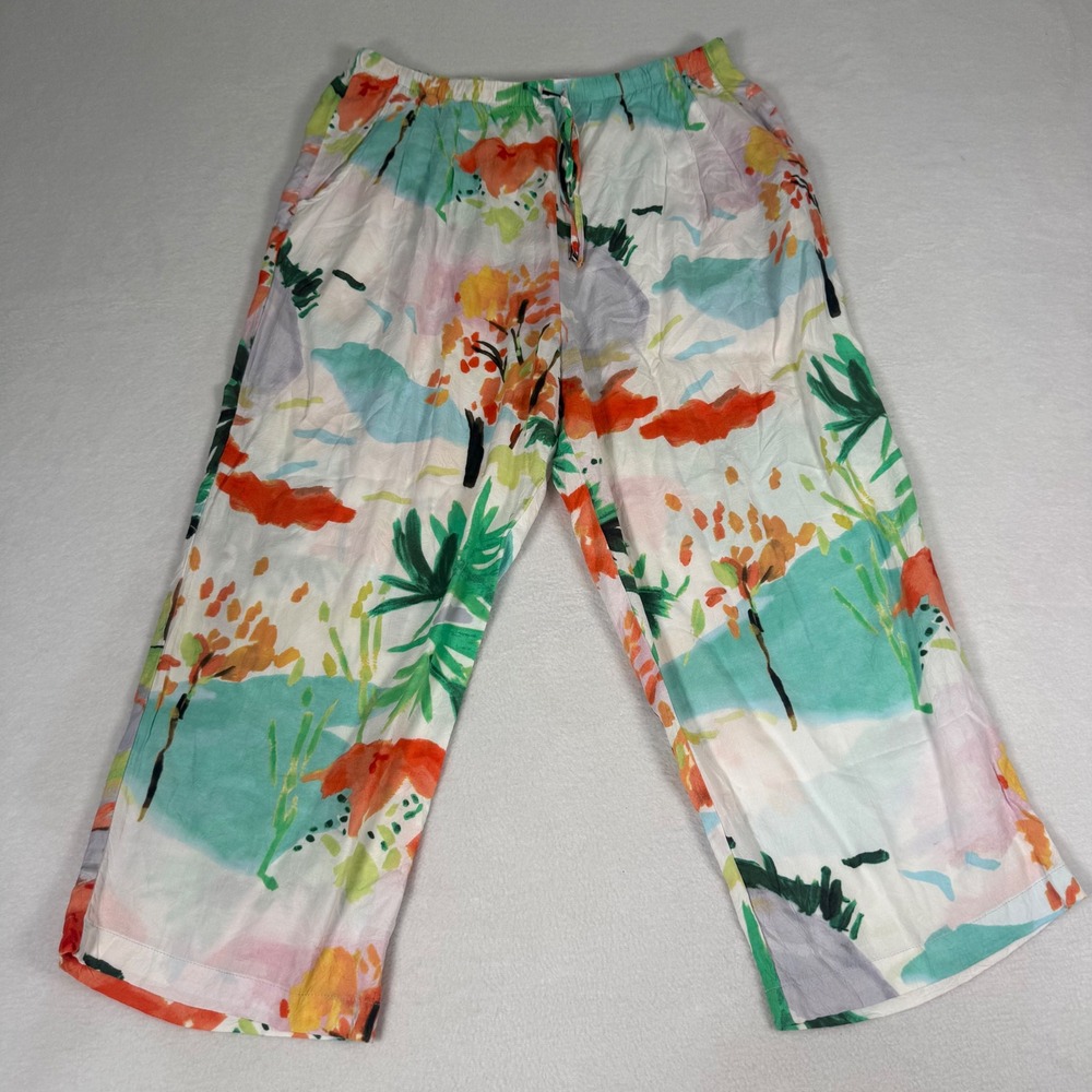 Jams World Flamingo Beach Pants Womens Medium Rayon Resort Coastal Wide Leg Crop